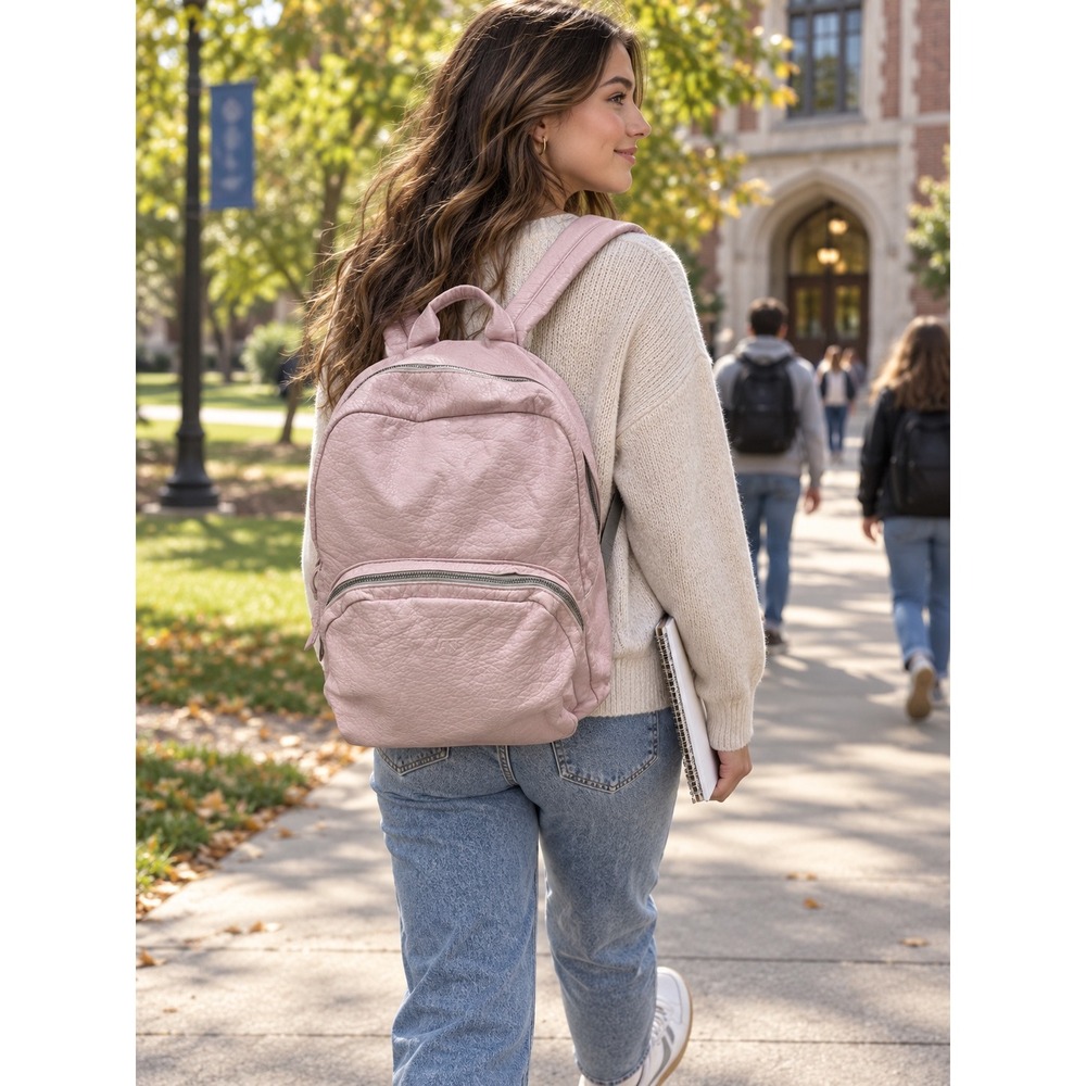 Vans Pebbled Faux Leather Backpack Pink Zip Closure Adjustable Straps OSFA